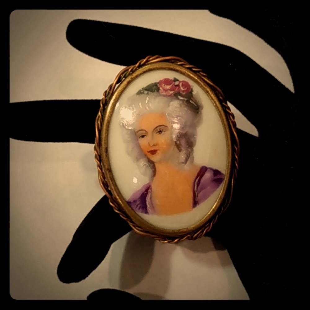 Limoges Hand Painted Portrait Pin